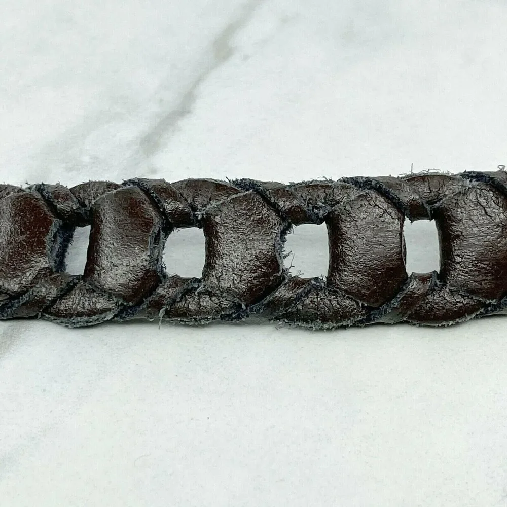 Vintage Brown Woven Leather Belt Silver Buckle Medium (M) ✨